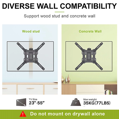Full Motion TV Wall Mount For 23-55 Inch Screens - Swivel, Tilt, Extend, VESA 400x400, Holds 48 Lbs