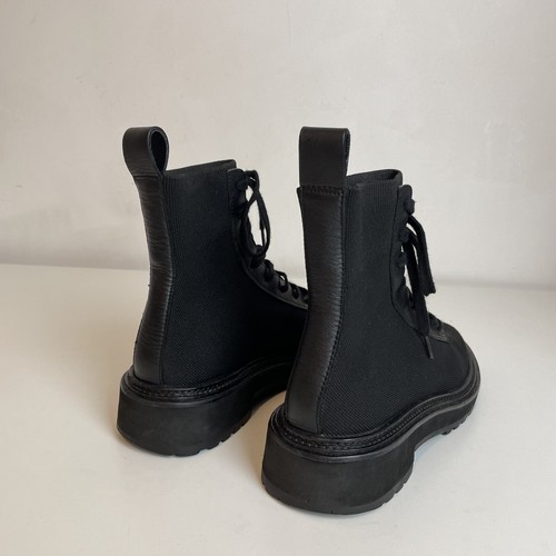Loeffler Randall Brady Black Combat Boots Flat Stretch Knit Leather Ankle UK 5.5 - Picture 14 of 24