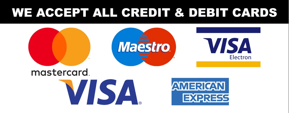 We Accept All Credit & Debit Cards Shop Taxi Retail Sign Sticker Decal Notice