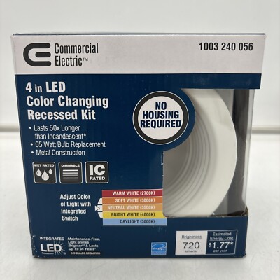 Commerce Electr 4'' Deep Baffle Color Selectable Canless LED Recessed Kit