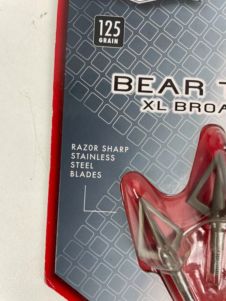 Bear Tooth XL Cabeza Ancha 1 1/4" 3 Hojas -125 Grano XL 3 Cabezas de Flecha Allen Platino Foto 4 de 4