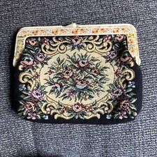 VINTAGE Purse Petit Point Floral Tapestry Bag NO Strap Clutch Hong Kong