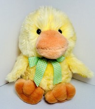FAO Schwarz Yellow Baby Duckling Green Gingham Bow Plush Stuffed Easter Toy