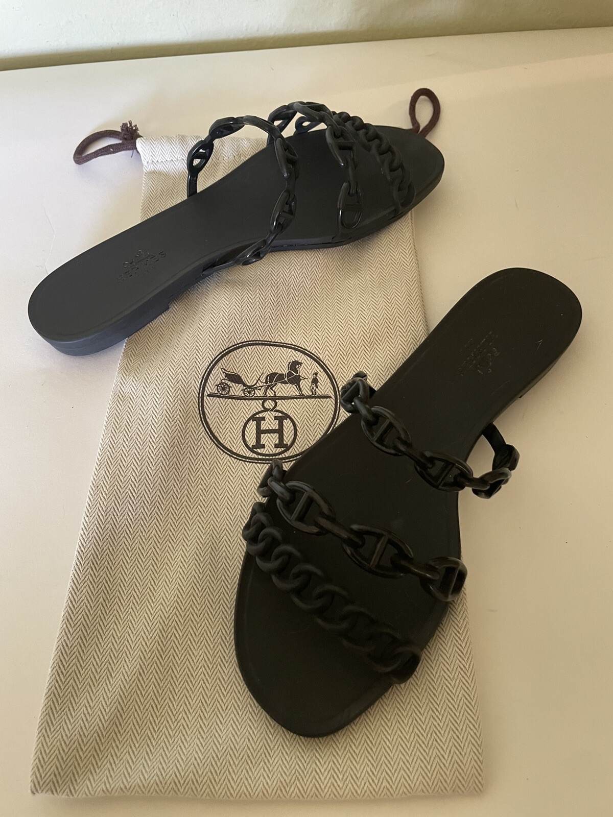 HERMÈS Rubber Chaine D'ancre Rivage Sandal Black Size 37 | eBay