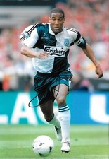 john barnes liverpool moves forward with the ball during match signed 12x8 photo