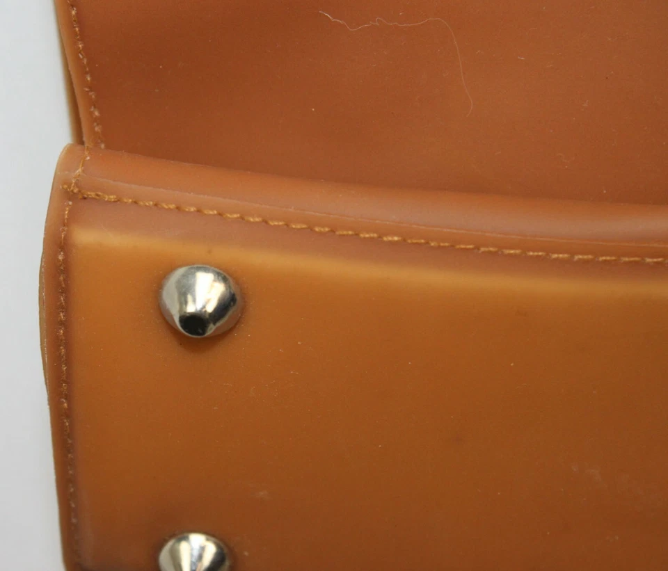 Bolso de Mano Mary Maxim De Colección Vinilo Plástico Marrón Superior Cremallera Pies de Metal Crochet Tejer Foto 4 de 4