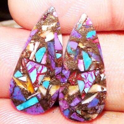 Copper Multi Color Turquoise 16.10Ct Green Purple Blue Pair PEAR 11x26x3mm stone