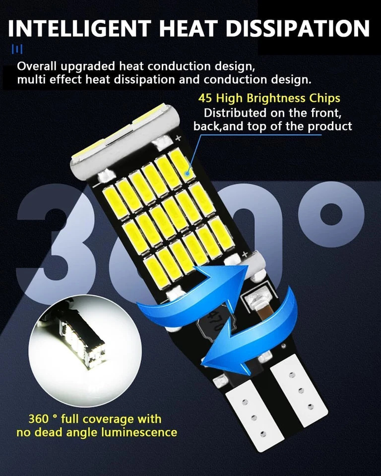 Lâmpadas de LED de reserva reversa T15 921 912 W16W 916 6000K branco super brilhante - Imagem 4 de 4