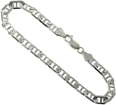Sterling Silver D/C Flat Mariner Link Chain Necklace Bracelet mm 7-30  inch