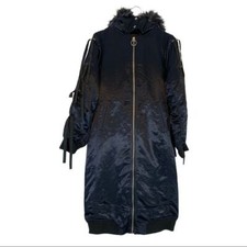 Lost Ink Womens Jacket Size Small Satin Faux Fur Long Parka Gorpcore Cybercore