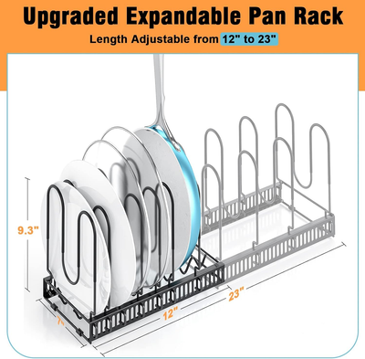 ORDORA Expandable Pots & Pans Organizer For Cabinet - Adjustable Dividers For Lids, Cutting Boards, Baking Sheets (Fits 12-23 Inch Spaces)