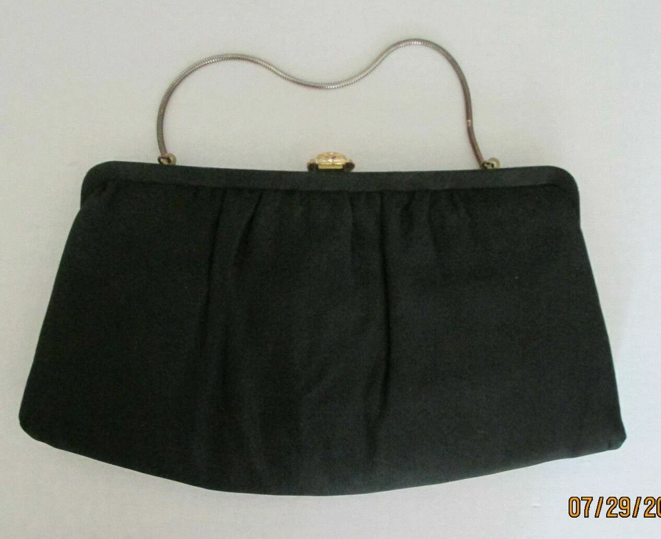 Tela negra vintage ANDE, broche dorado, bolso de noche, bolso de mano, cartera  Foto 2 de 4