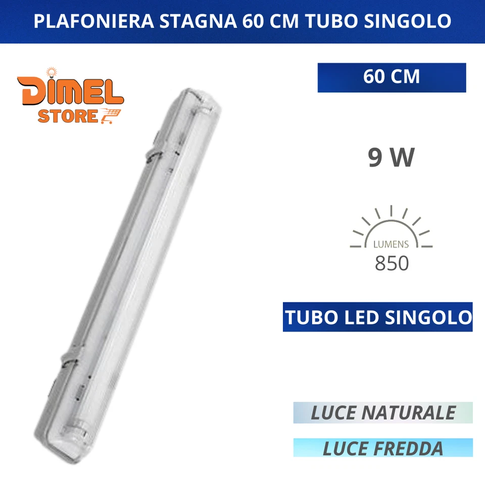 PLAFONIERA STAGNA completa DI NEON LED TUBO T8 60-120-150 CM 220V SOFFITTO IP65 - Image 2 of 4