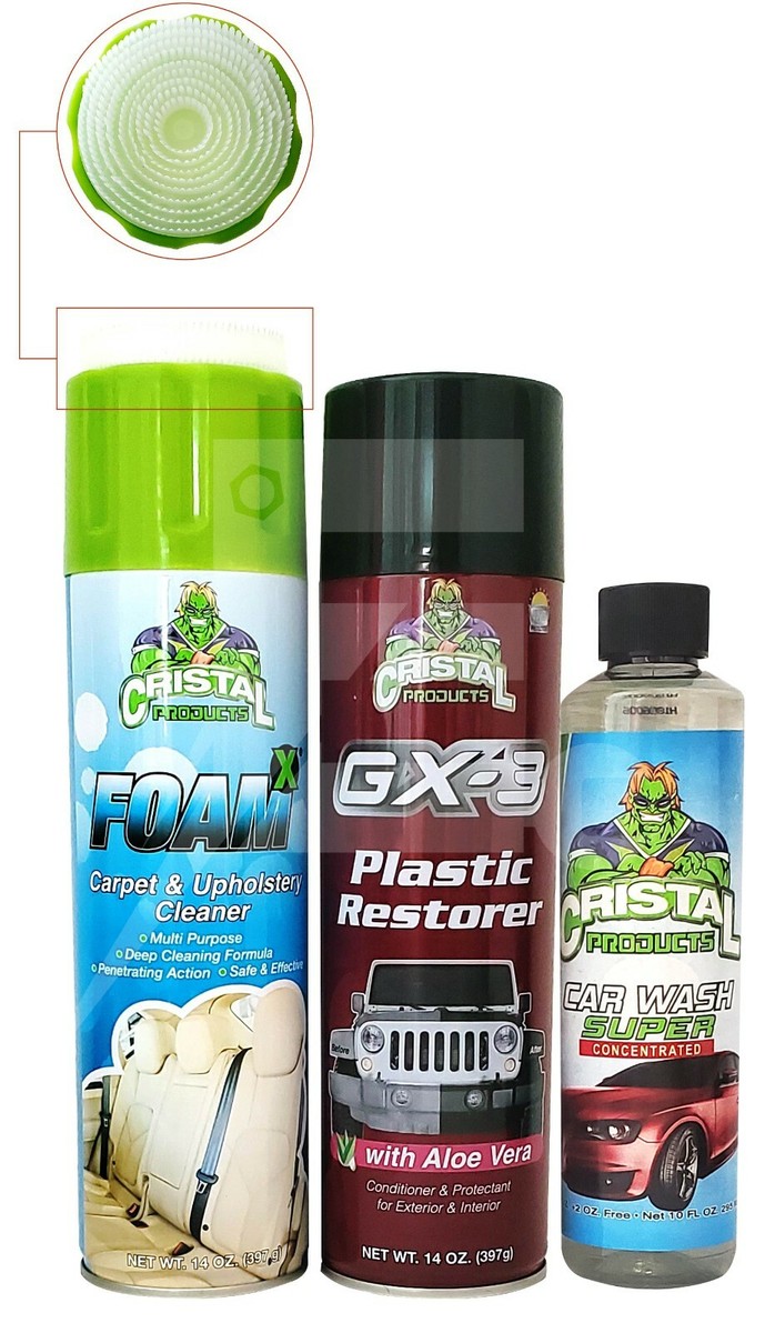 Combo Cristal GX-3 Plastic Restorer, Form Carpet, Car Wash