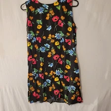 Vintage 90s Sostanza Lightweight Sleeveless Black Floral Summer Cottage Dress