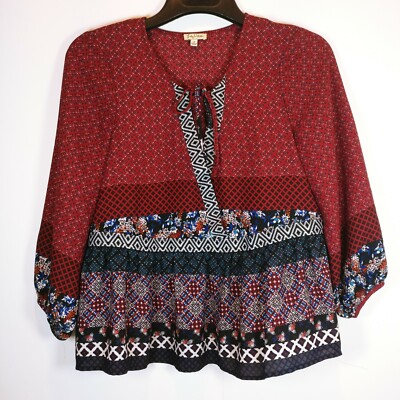 Womens Lily White Deep Plunging neckline Blouse long sleeve Medium tie front
