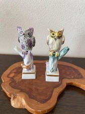 Meissen Porcelain Figillin Owl Ornament Figurine Set of 2 No Box Used