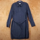 Equipment Femme Womens Shirt Dress Medium Black Button Up Belted 100% Silk