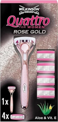 Wilkinson Sword Quattro For Women Rose Gold Handle + 5 Cartridges Starter Kit