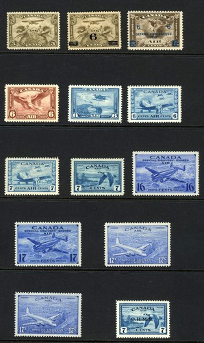 Canada Scott# Airmail Group of 13 Mint NH (mostly) SCV $160 (53222)