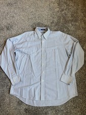 Chaps Men's Classic Fit Oxford Shirt Wrinkle Free Sz 17-17.5 Blue White Striped