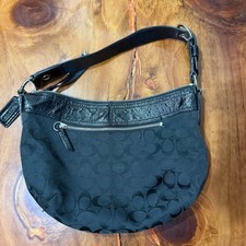 Vintage Y2K Leather Bag Purse Shoulder strap Coach Signature Hobo Canvas F3-14