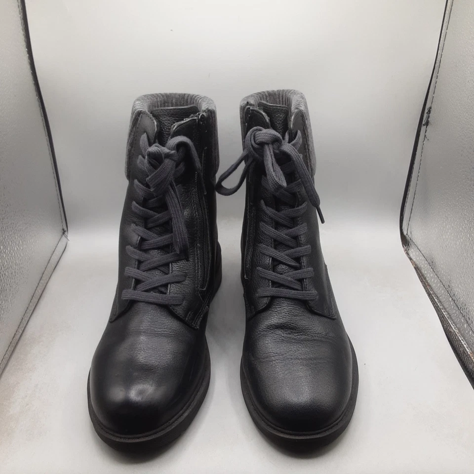 Botas de combate Clarks Hearth Sky para mujer 7M cuero negro A243 Foto 2 de 4