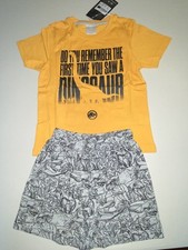 NEW Jurassic World Remember Boys Short Sleeve yellow T-Shirt  shorts Sizes 6 