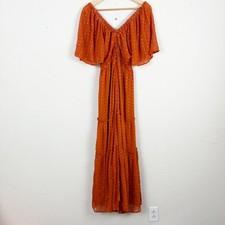 Anthropologie Ruched Orange Tiered Open Back Dress Size Medium