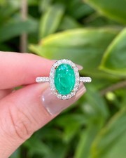Oval Cut Emerald Ring 925 Sterling Silver Gift For Her Halo Engagement Ring.
