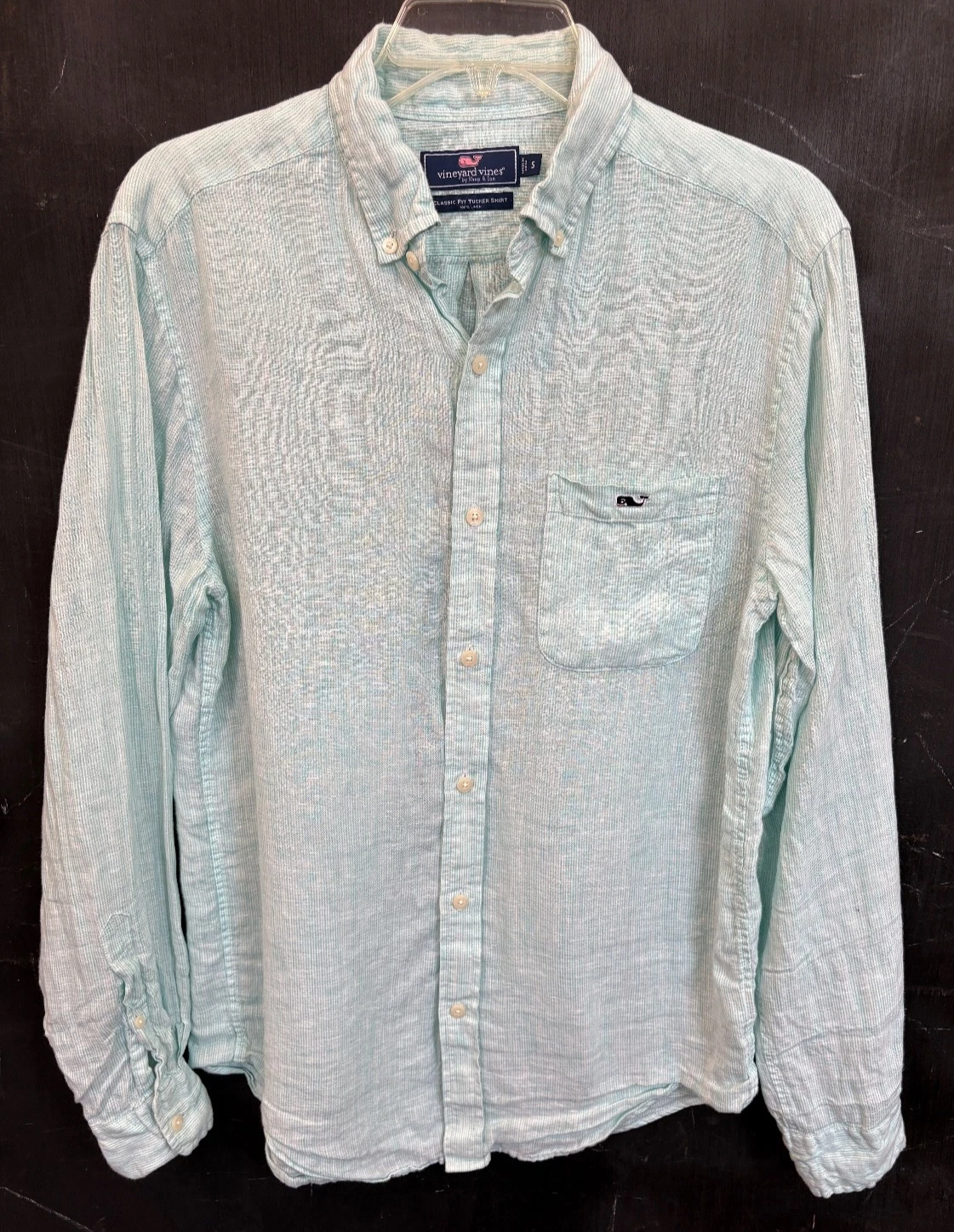 Vineyard Vines 100% Linen Classic Fit Tucker Shirt Mens Small Aqua Stripe LS