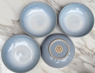 Meritage Set of 4 Blue Stoneware Pasta Bowls Soup Salad Bowls Reactive Glaze