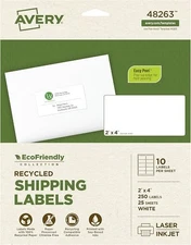 EcoFriendly Shipping Labels 2x4in labels White Permanent 10-up 25-sheets 250/PK