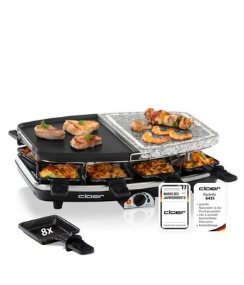 Raclette Grill Cloer-6435 Naturstein und Grillplatte 8 Pfännchen NEU (B-Ware)