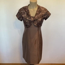 New Jessica Howard size 4 petite brown 2pc. floral bolero jacket & sheath  dress
