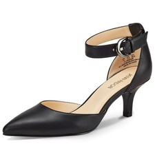 Black Kitten Heel Pumps Pointed Toe D'Orsay Sandals Ankle Strap Sizes 8 9 10