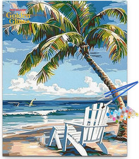 Beach Landscape Paint by Numbers Kit for Adults,Palm Tree Paint by Number Kits,