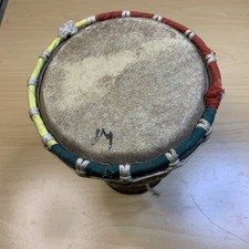 Tribal African Djembe Drum, 7" high, Beautiful w/ Rope and Carved Etchings
