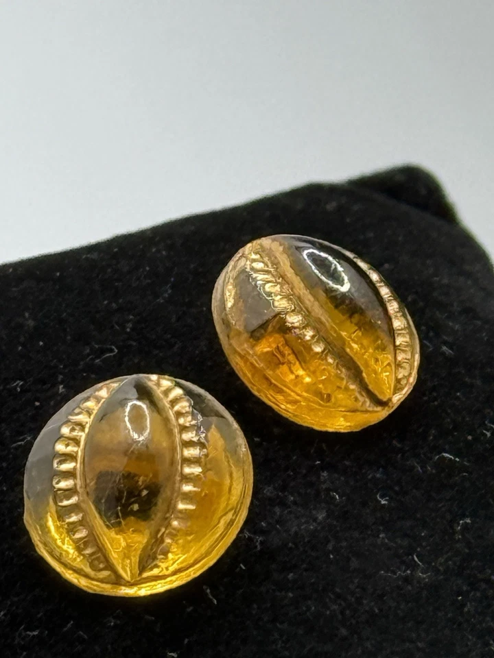 Vintage Antique Czech Buttons Glass Amber Citrine  Pressed Glass Art Deco Set 2 - Image 2 of 4