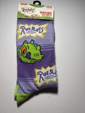 Rugrats Crew Socks Purple Green Reptar Novelty Unisex Odd Socks Size 6-12