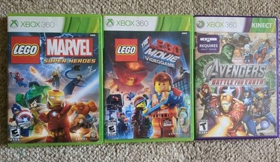 Three Xbox Lego 360 Games Lego Movie,Marvel Super Heros  & Avengers... 3 Lot