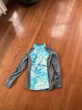 Justice Girls , zip, athletic jacket, gray with turquoise /white print. Size 7