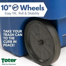 64 Gallon Blue Outdoor Trash Can/Garbage Can with Quiet Wheels and Attached Lid