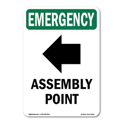 Assembly Point [Left Arrow] OSHA Emergency Sign Metal Plastic Decal