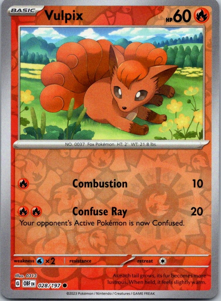 Vulpix 028/197 Obsidian Flames Pokemon TCG Reverse Holo C NM