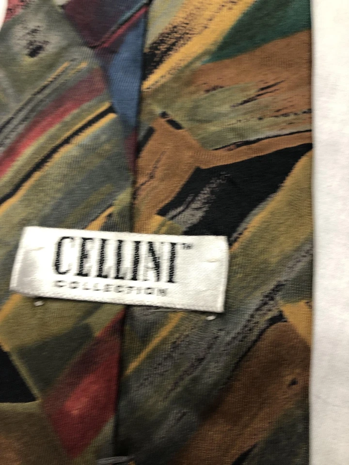 Винтажный мужской шелковый галстук коллекция Cellini абстрактное искусство 90-е - Изображение 4 из 4
