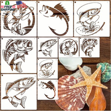YHSLMH Reusable Fishing Stencils - Large Fisherman Templates for Painting on Woo
