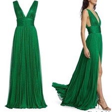 Dolce and Gabbana Sleeveless Plisse Metallic Gown Green Dress IT38/US2/XS