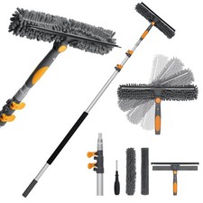 12Ft Window Squeegee 2-in-1 Kit with Telescopic Pole 14" Adjustable Head for RV