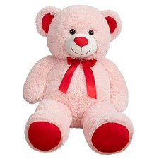 BigTeddy Bear Stuffed Animal Giant Teddy Bear Plush with Red Ribbon Bow Pink